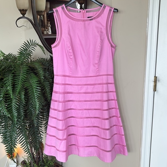 Ann Taylor Pink Tiered Fit & Flare Lined Sleeveless Tulle Mesh Cotton Office - Picture 10 of 16